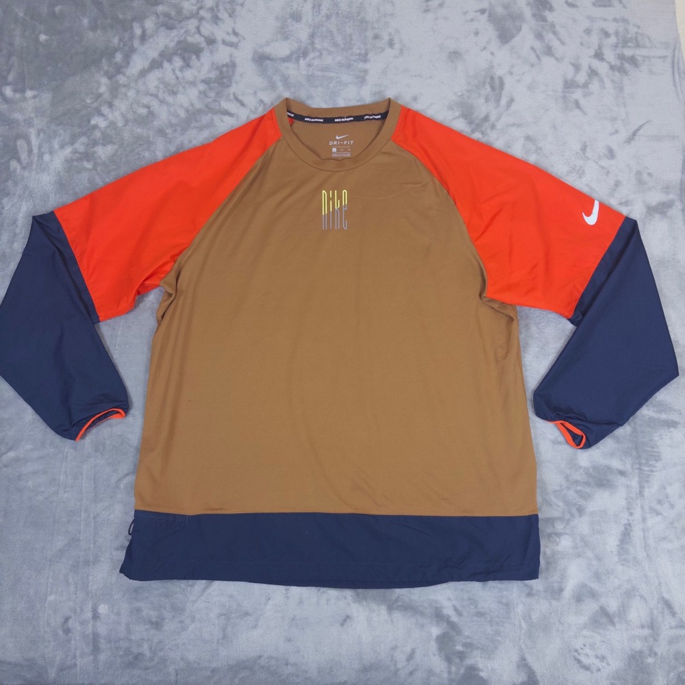 Nike Running Wild Run Mens XL Brown Orange Blue Dri-FIT Long Sleeve AJ7617-278